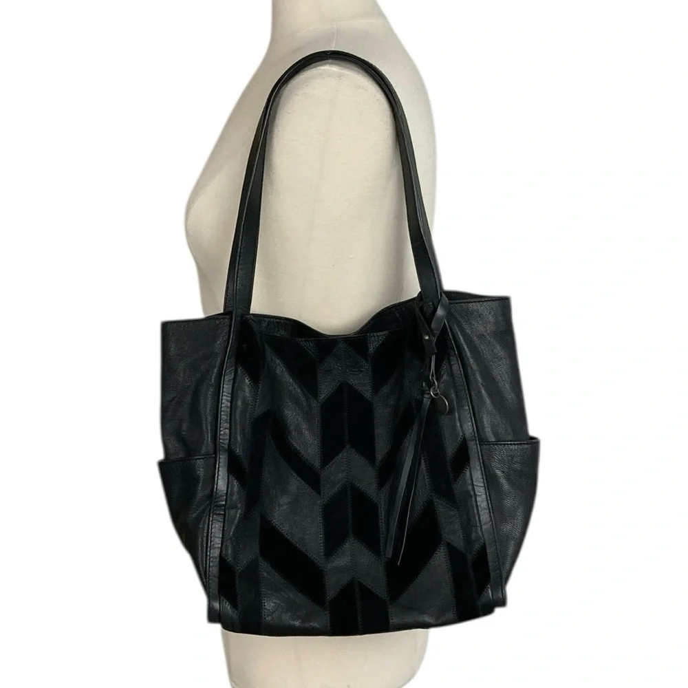 Lucky Brand Black Leather Patchwork Hobo Bag